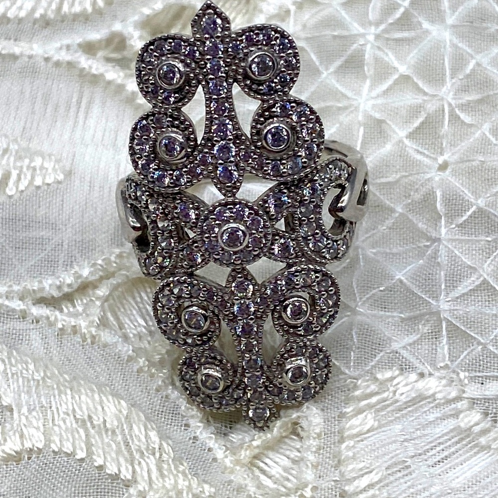 Beautiful Xavier sterling silver Art Deco ring 9, north to south design 💜